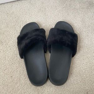 black furry slides